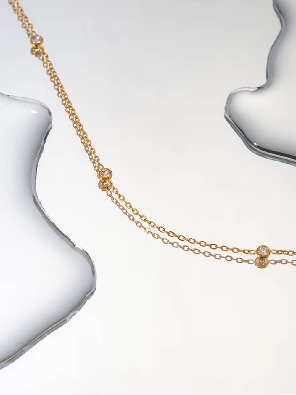 18K Gold Plated Minimalist Bezel Cubic Zirconia Station Necklace - Picture 5 of 8